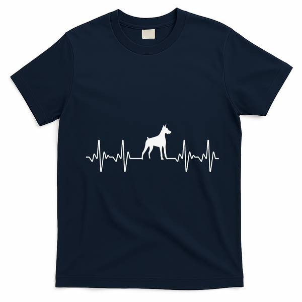 funny Doberman Heartbeat For Doberman Lover T-Shirt - Navy Blue