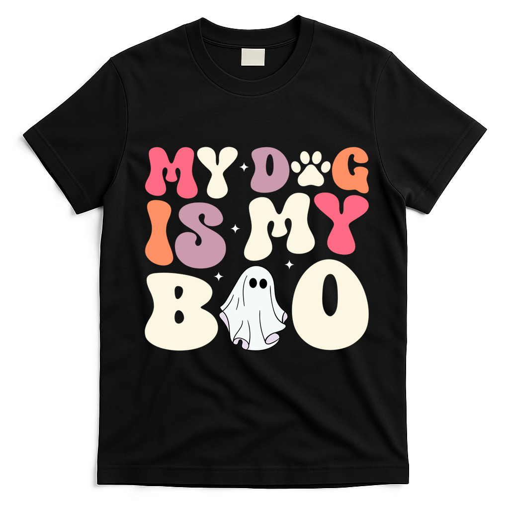 Funny Dog Lover Halloween Puppy Groovy My Dog Is My Boo Gift T-Shirt - Black