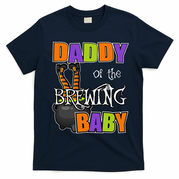Funny Daddy Of Brewing Baby Halloween Theme Baby Shower Spooky T-Shirt - Navy Blue