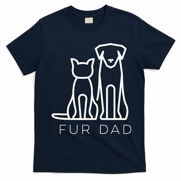 Fur Dad Pet Lover Cat Dog Dad Husband Funny Fathers Day T-Shirt - Navy Blue