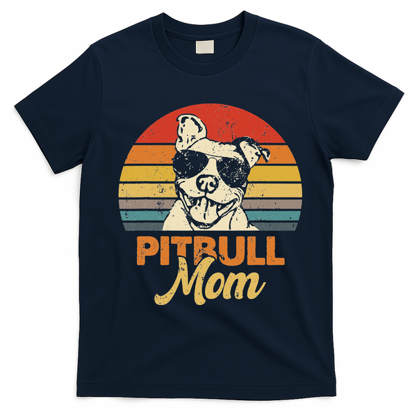 Funny Dog Pitbull Mom Pittie Mom Mother's Day T-Shirt - Navy Blue
