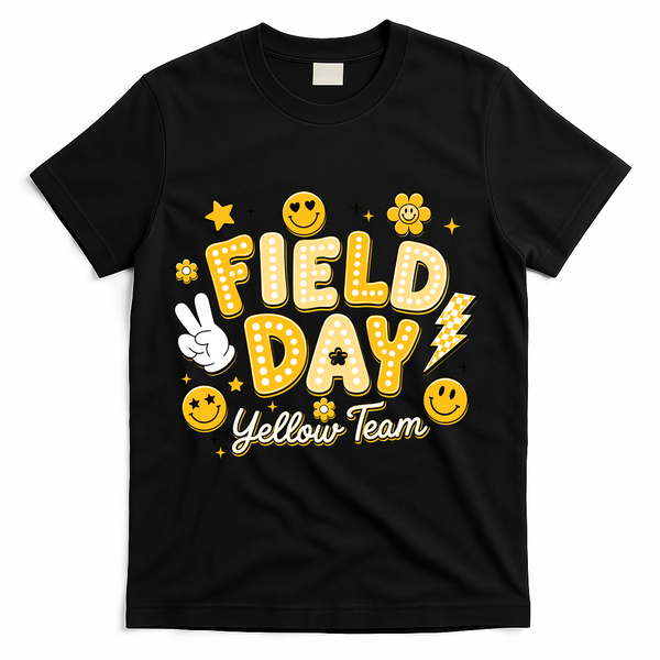 Field Day Yellow Team School Game Competiion T-Shirt - Black