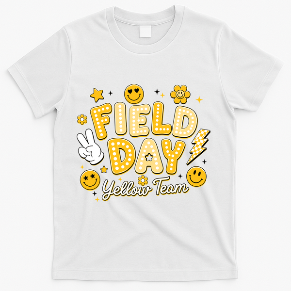 Field Day Yellow Team School Game Competiion T-Shirt - White
