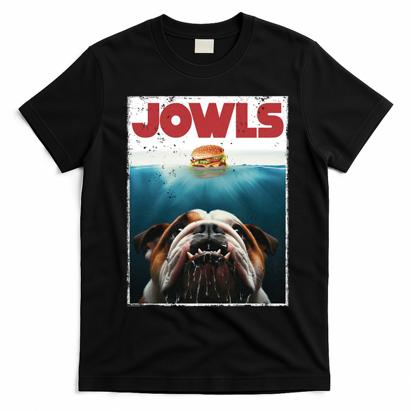 Funny English Bulldog Jowls Burger Bully Dog Mom Dog Dad T-Shirt - Black