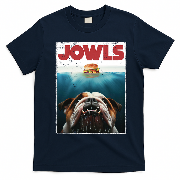 Funny English Bulldog Jowls Burger Bully Dog Mom Dog Dad T-Shirt - Navy Blue