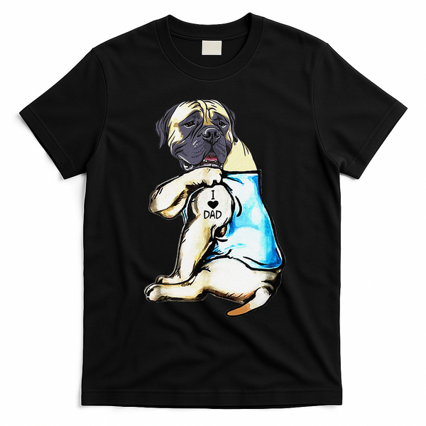 Funny English Mastiff Dog I Love Dad Tattoo English Mastiff T-Shirt - Black