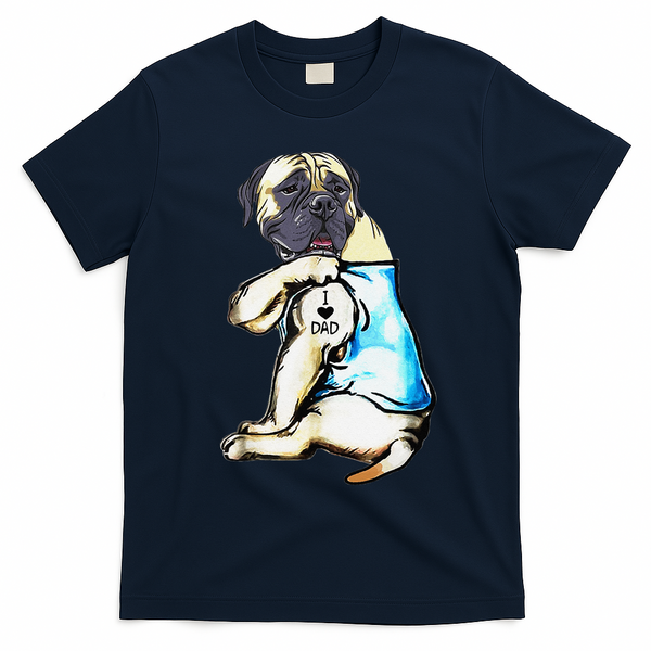 Funny English Mastiff Dog I Love Dad Tattoo English Mastiff T-Shirt - Navy Blue