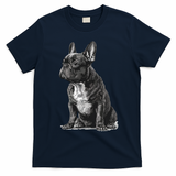 Funny French Bulldog Frenchie Black And White T-Shirt - Navy Blue