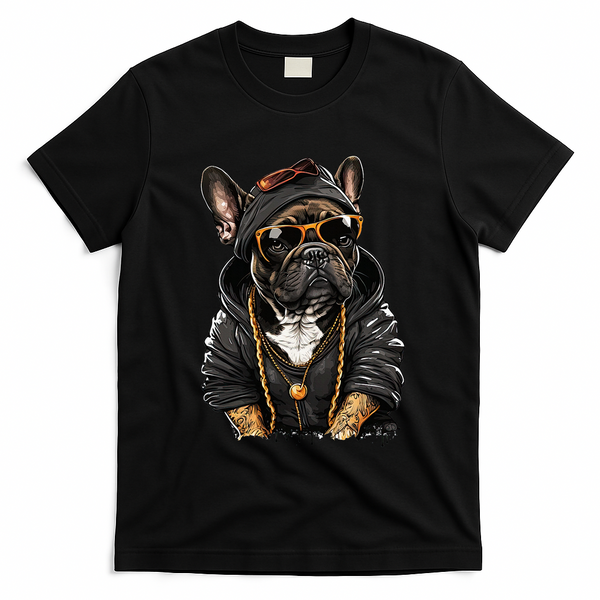 Funny French Bulldog Frenchie Rap Hip Hop R&B T-Shirt - Black
