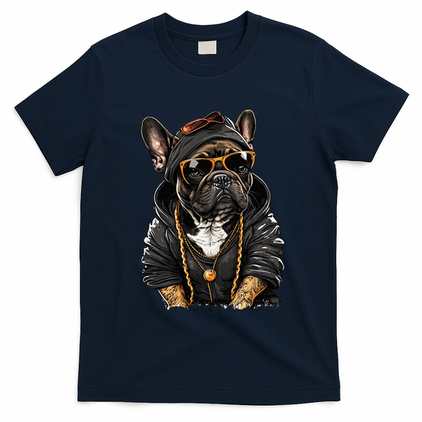 Funny French Bulldog Frenchie Rap Hip Hop R&B T-Shirt - Navy Blue