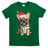 Funny French Bulldog Dog Santa Christmas Tree Lights Cute Gift T-Shirt - Irish Green