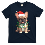 Funny French Bulldog Dog Santa Christmas Tree Lights Cute Gift T-Shirt - Navy Blue