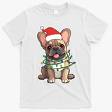 Funny French Bulldog Dog Santa Christmas Tree Lights Cute Gift T-Shirt - White