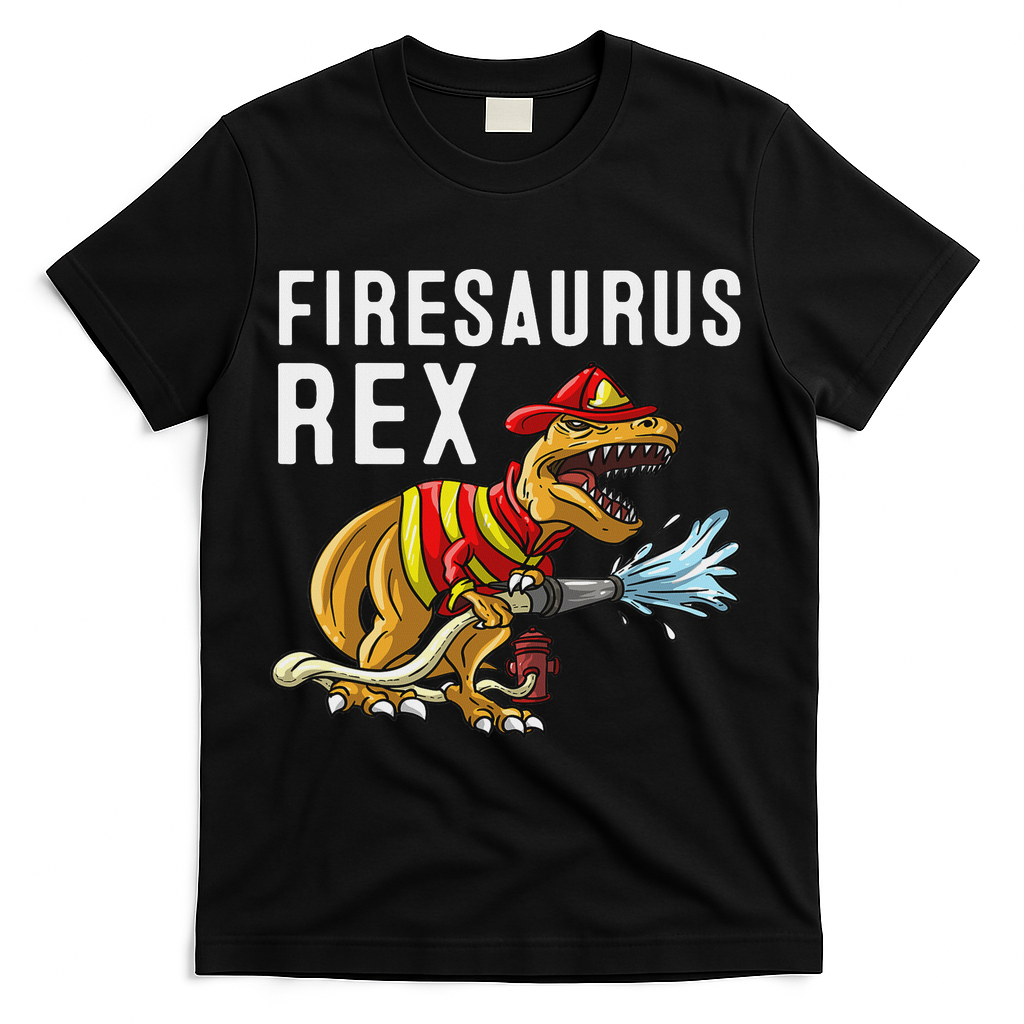 Funny Firemen Firefighter Gift Dino Cool Firesaurus Rex T-Shirt - Black