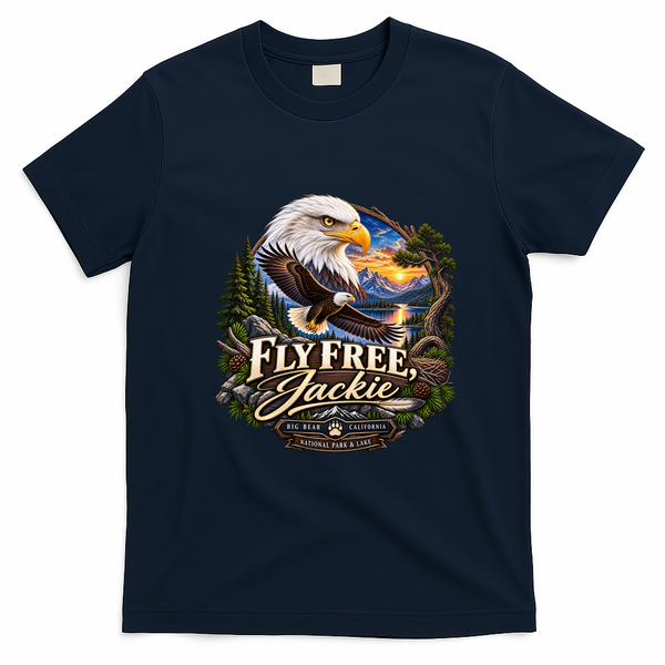 Fly Free Jackie Eagle Big Bear California National Park & Lake T-Shirt - Navy Blue