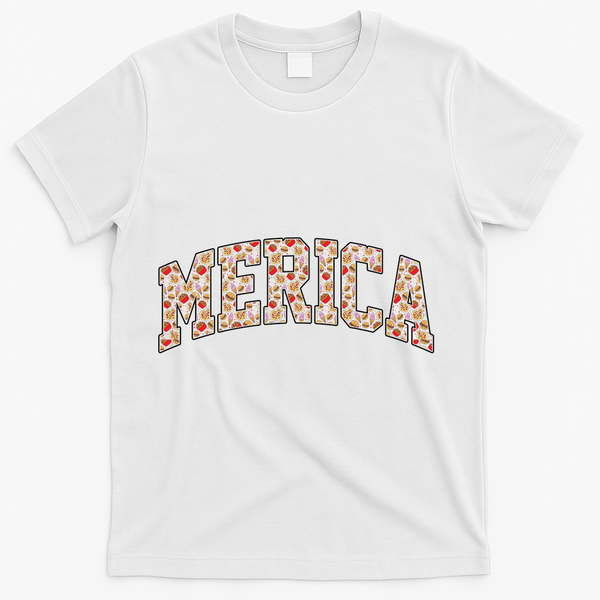 Fast Food Pattern Merica T-Shirt - White