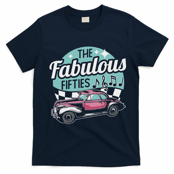Fabulous Fifties Rockabilly Classic Car Psychobilly Rocker T-Shirt - Navy Blue