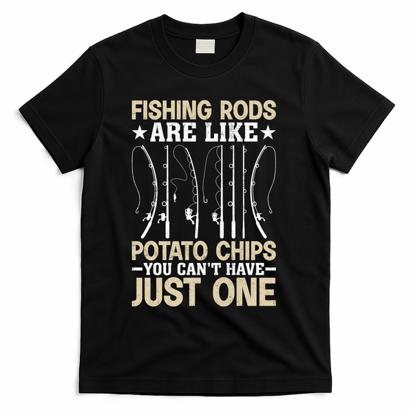 Funny Fishing Rods Fisherman Gift T-Shirt - Black