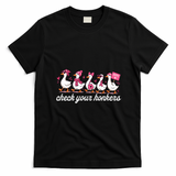 Funny Goose Breast Cancer Ducks Check Your Honkers T-Shirt - Black