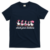 Funny Goose Breast Cancer Ducks Check Your Honkers T-Shirt - Navy Blue