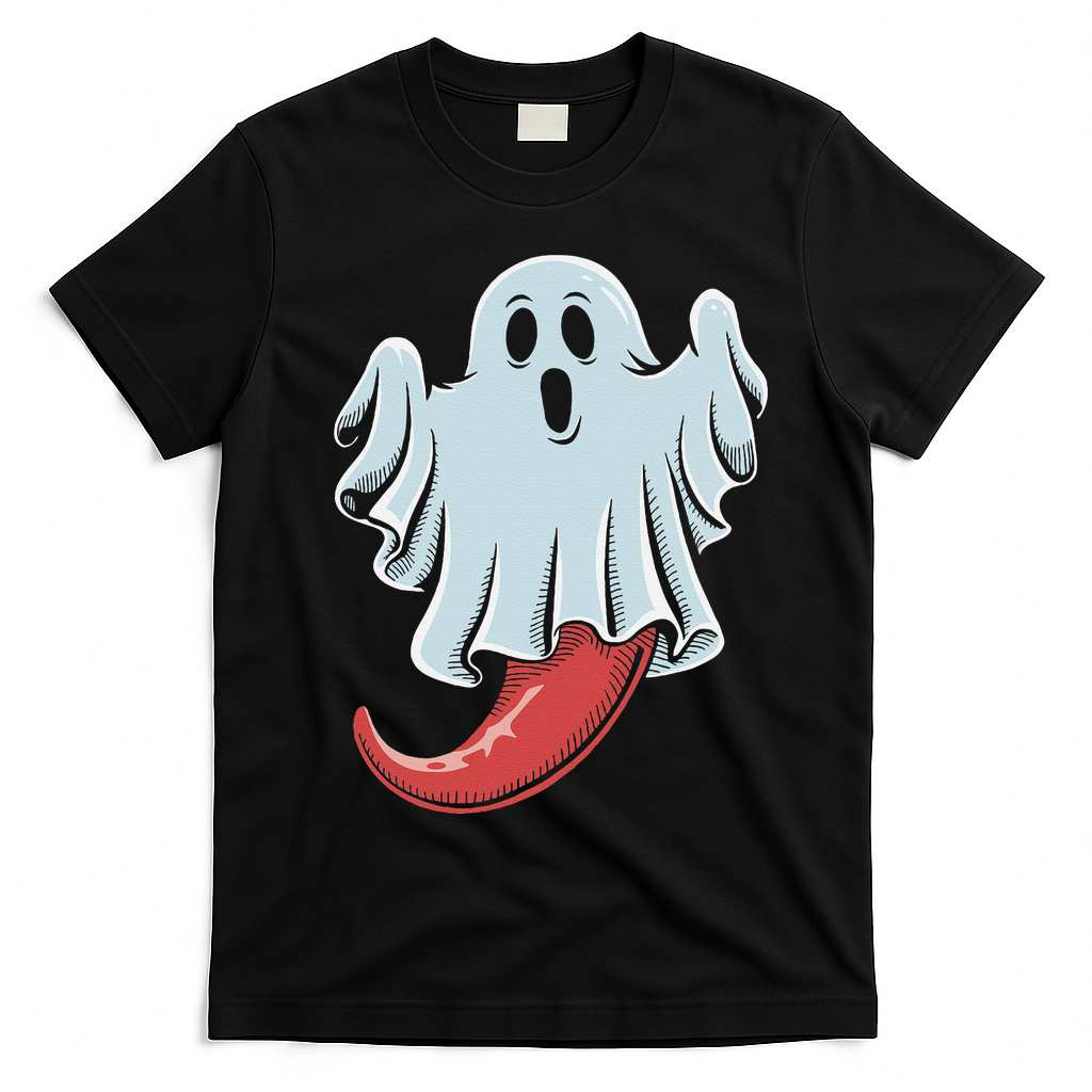 Funny Ghost Chili Pepper Lovers Spooky Halloween T-Shirt - Black