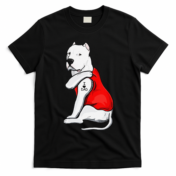 Funny Gifts Dogo Argentino Dog Tattoo I Love Fathers Day T-Shirt - Black