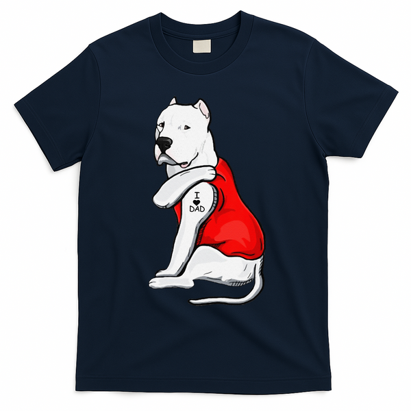 Funny Gifts Dogo Argentino Dog Tattoo I Love Fathers Day T-Shirt - Navy Blue