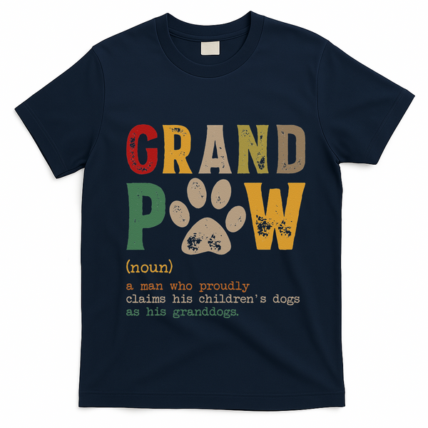 Funny Grand Paw Grandpa Dog Dad Definition Pawpa Fathers Day T-Shirt - Navy Blue