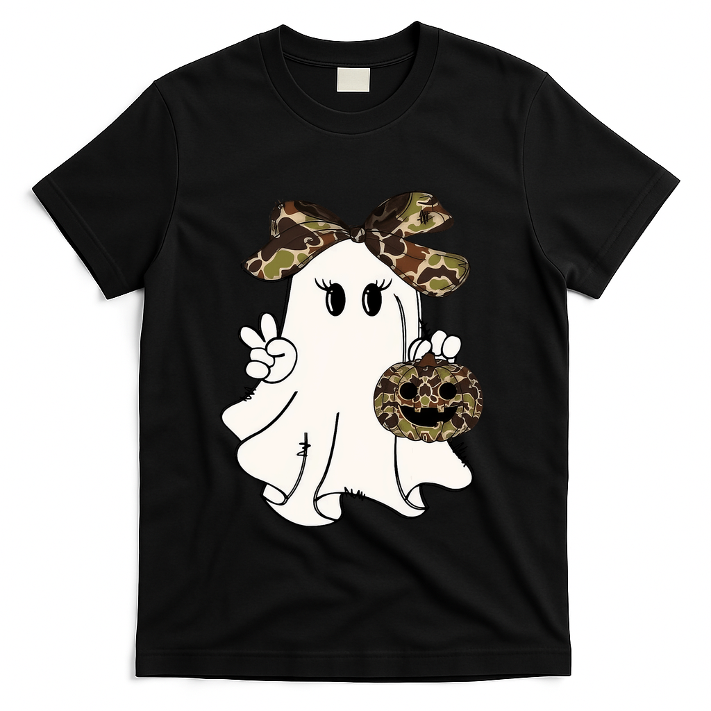 Funny Halloween Camouflage Camo Ghost Hello Hunting Season T-Shirt - Black