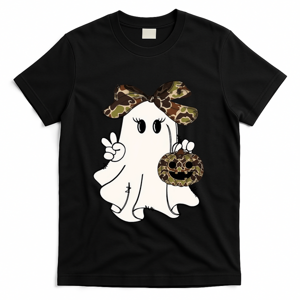 Funny Halloween Camouflage Camo Ghost Hello Hunting Season T-Shirt - Black