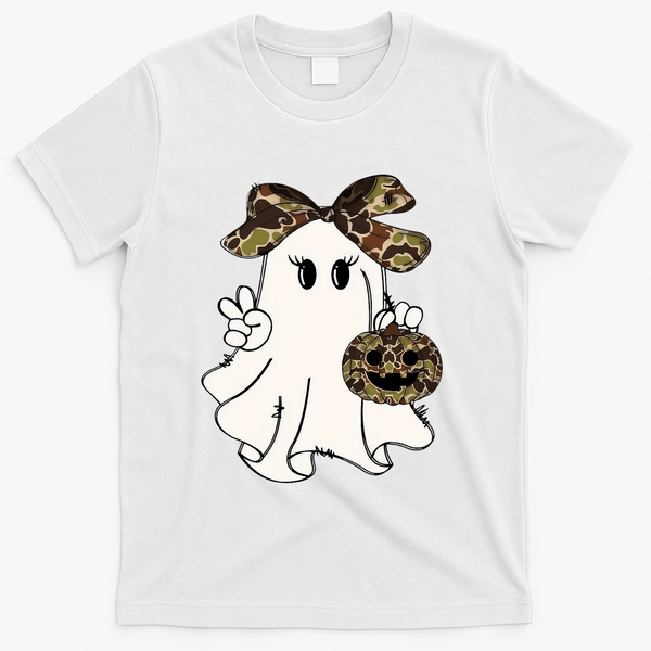 Funny Halloween Camouflage Camo Ghost Hello Hunting Season T-Shirt - White
