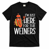 Funny Hot Dog I'm Just Here For The Wieners Sausage  T-Shirt - Black