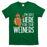 Funny Hot Dog I'm Just Here For The Wieners Sausage  T-Shirt - Irish Green