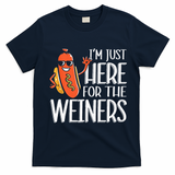 Funny Hot Dog I'm Just Here For The Wieners Sausage  T-Shirt - Navy Blue