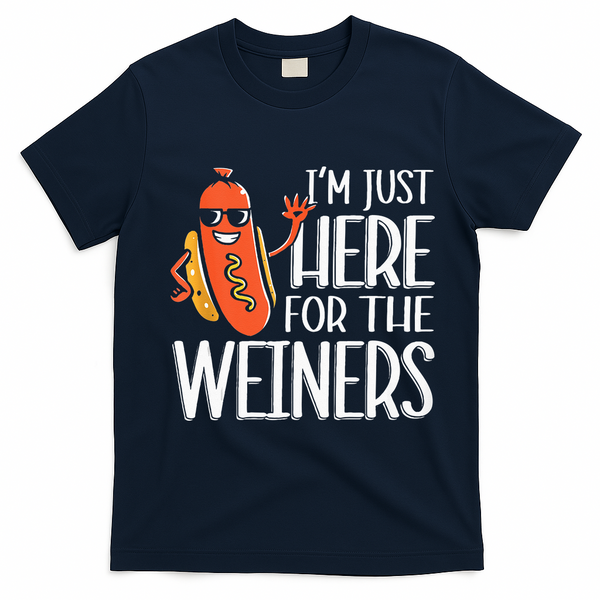Funny Hot Dog I'm Just Here For The Wieners Sausage  T-Shirt - Navy Blue