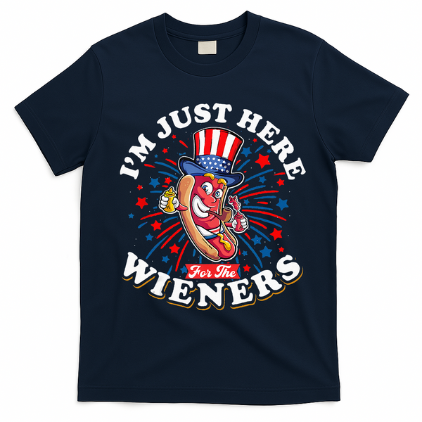 Funny Hot Dog I'm Just Here For The Wieners Sausage Lovers T-Shirt - Navy Blue