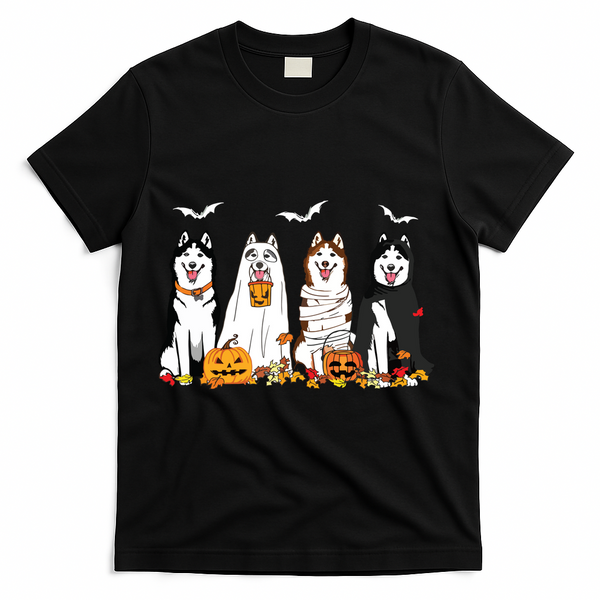 Funny Husky Ghost Dogs Halloween Husky Dog Mom Husky Lover T-Shirt - Black