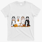 Funny Husky Ghost Dogs Halloween Husky Dog Mom Husky Lover T-Shirt - White