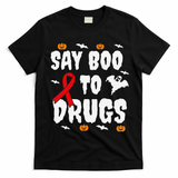 Funny Halloween Gift Say Boo To Drugs Awareness Red Ribbon T-Shirt - Black