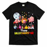 Flamingo Happy HalloThanksmas Funny Halloween Thanksgiving T-Shirt - Black