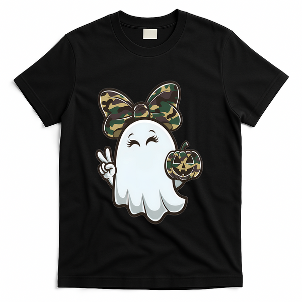 Funny Hello Hunting Season Halloween Camouflage Camo Ghost T-Shirt - Black