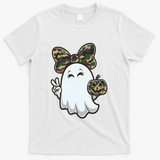 Funny Hello Hunting Season Halloween Camouflage Camo Ghost T-Shirt - White