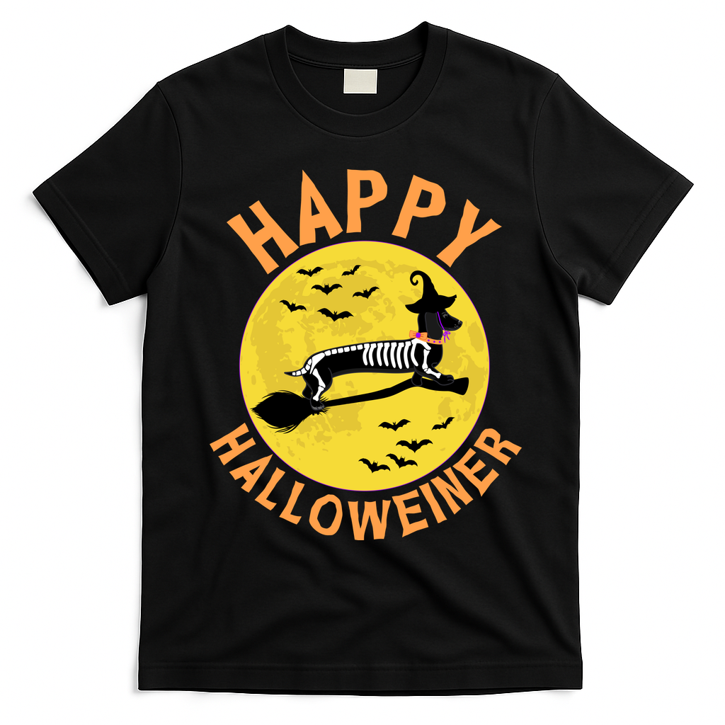 Funny Happy Halloweiner Dachshund Lover T-Shirt - Black