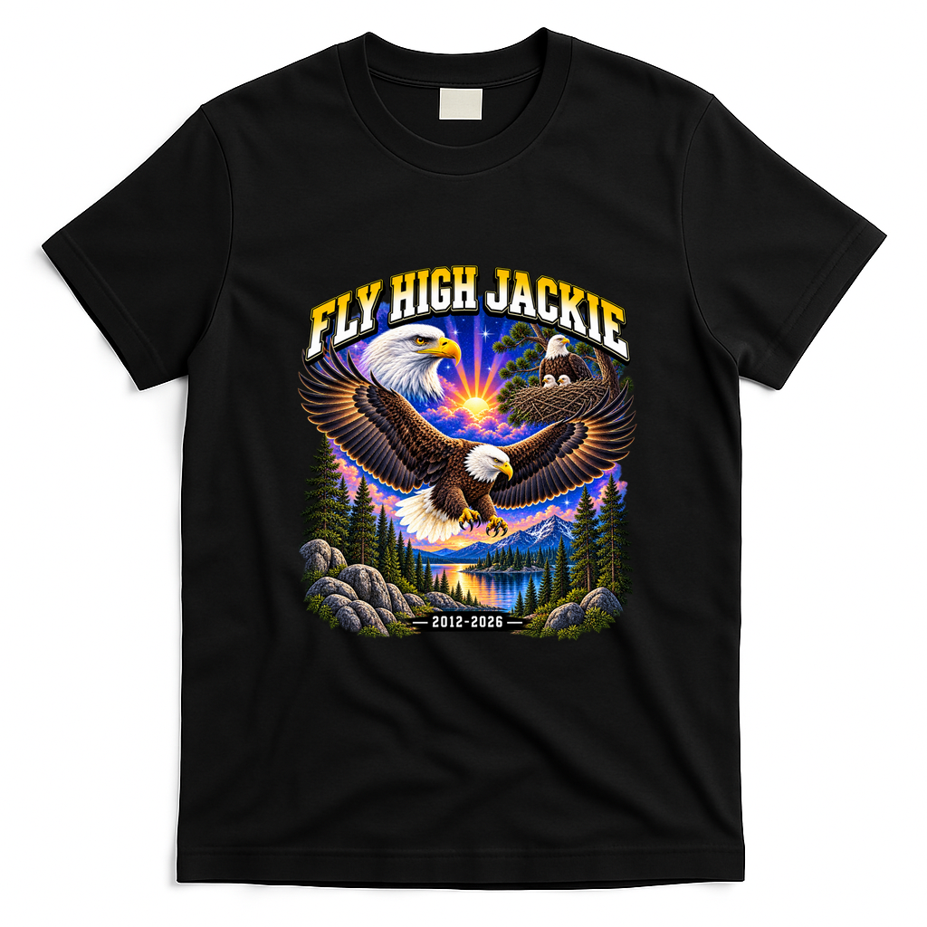 Fly High Jackie Big Bear Lake Bald Eagle Memorial T-Shirt - Black
