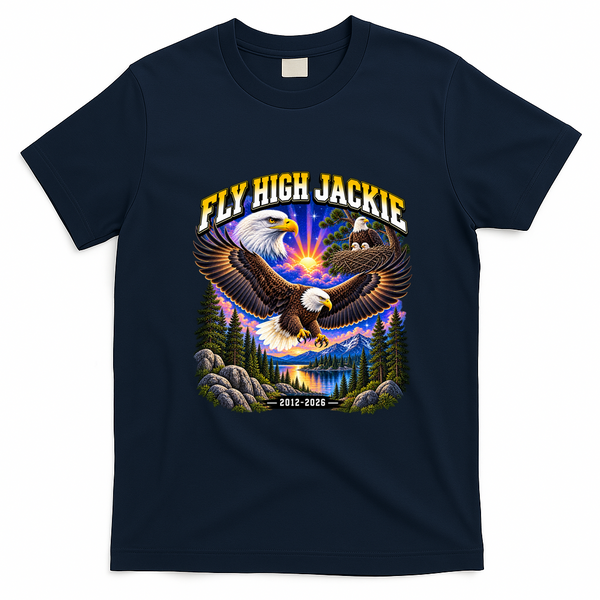 Fly High Jackie Big Bear Lake Bald Eagle Memorial T-Shirt - Navy Blue