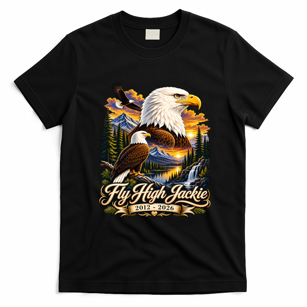 Fly High Jackie And Shadow Bald Eagle 2012-2026 RIP T-Shirt - Black