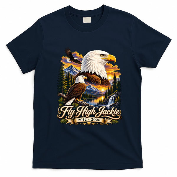 Fly High Jackie And Shadow Bald Eagle 2012-2026 RIP T-Shirt - Navy Blue