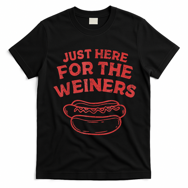 Funny Hotdog Just Here For The Wiener 4th Of July T-Shirt - Black
