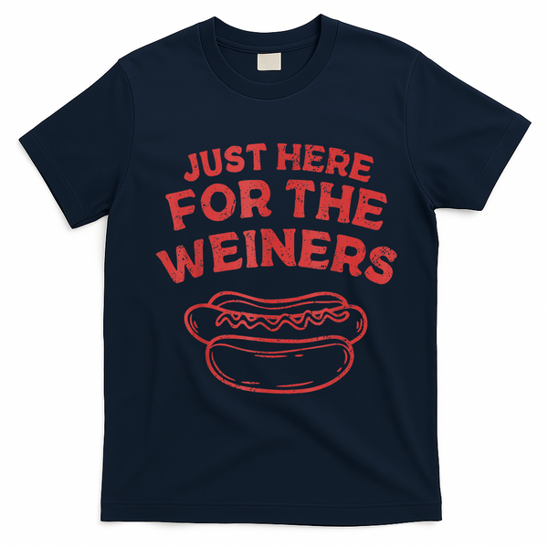 Funny Hotdog Just Here For The Wiener 4th Of July T-Shirt - Navy Blue