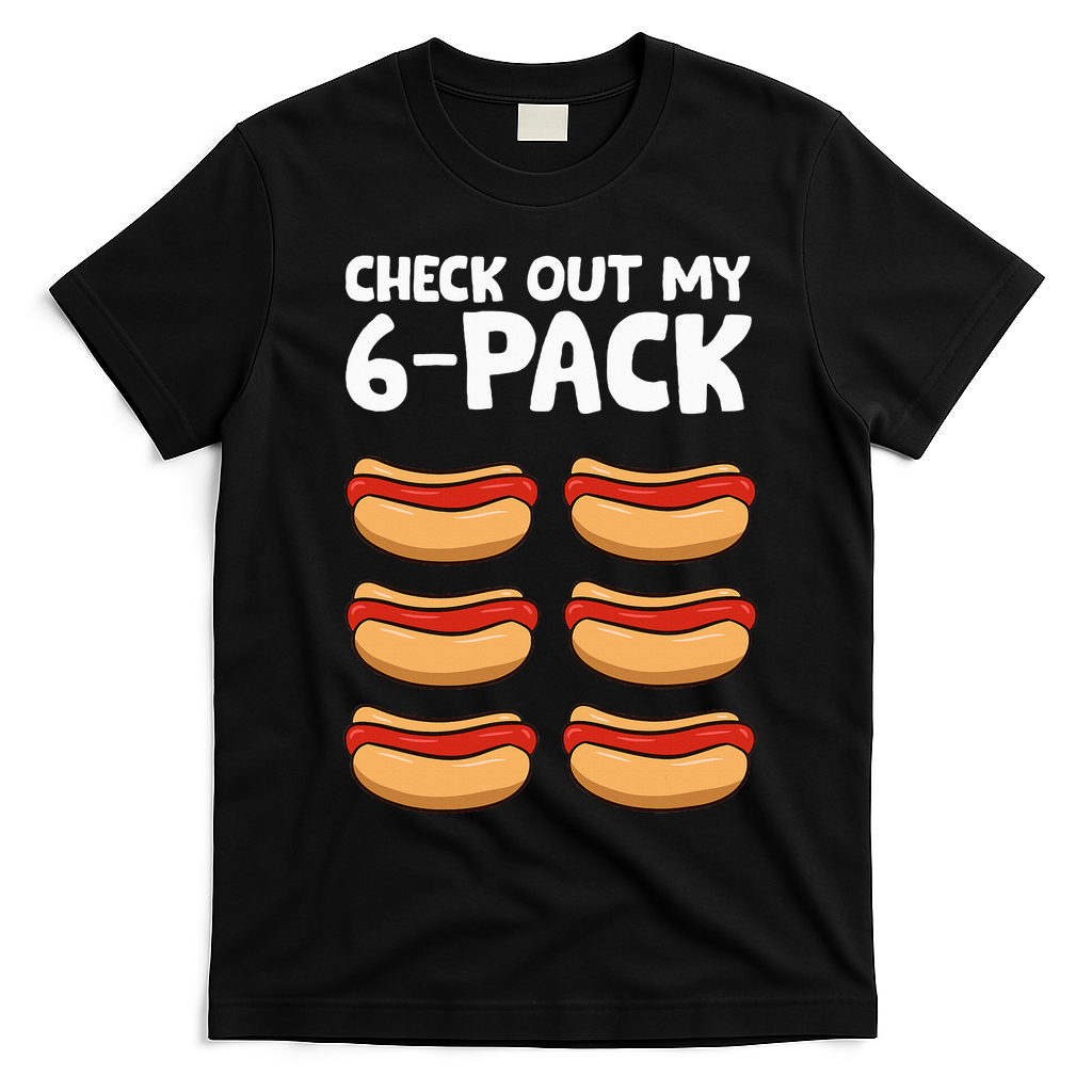 Funny Hotdog Lover Check Out My 6 Pack Hot Dog T-Shirt - Black